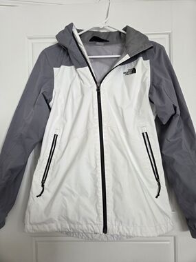 The North Face White & Gray Hooded Rain Jacket